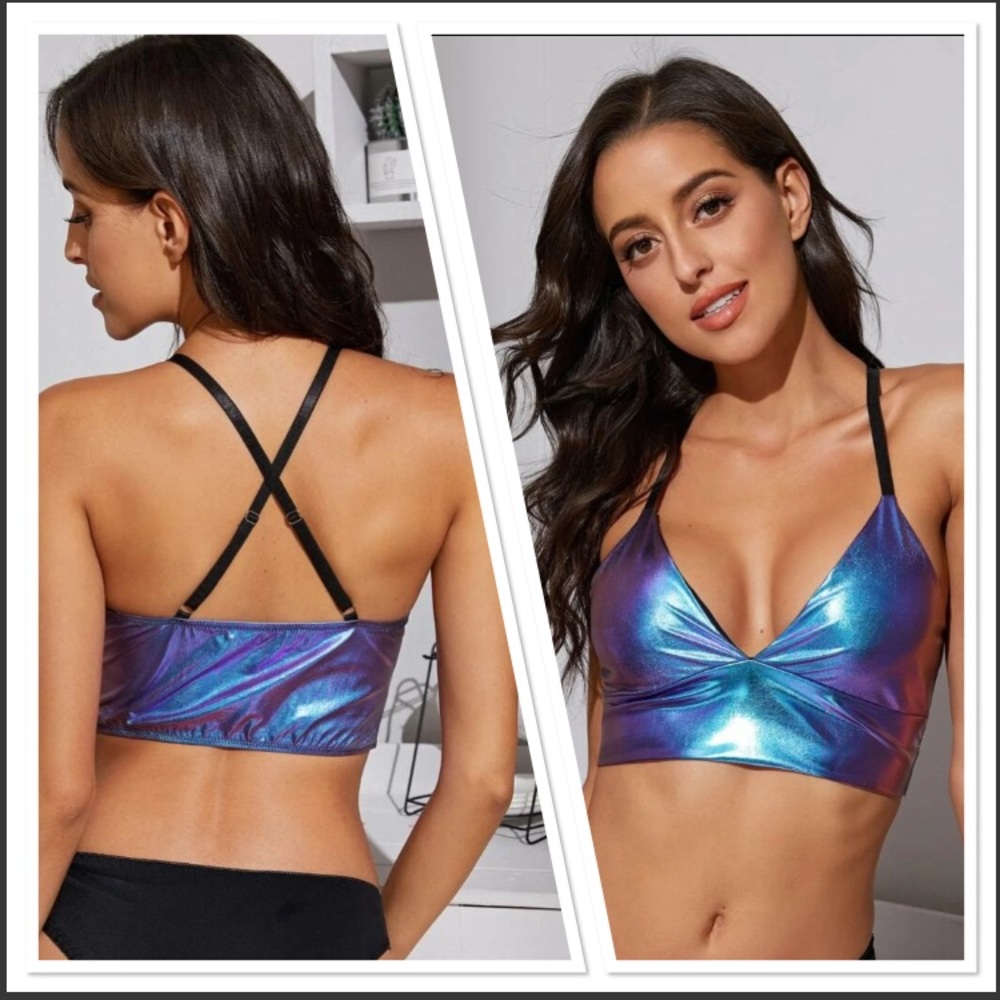 ๐ฅMetallic Iridescent Shiny Crisscross Bralette